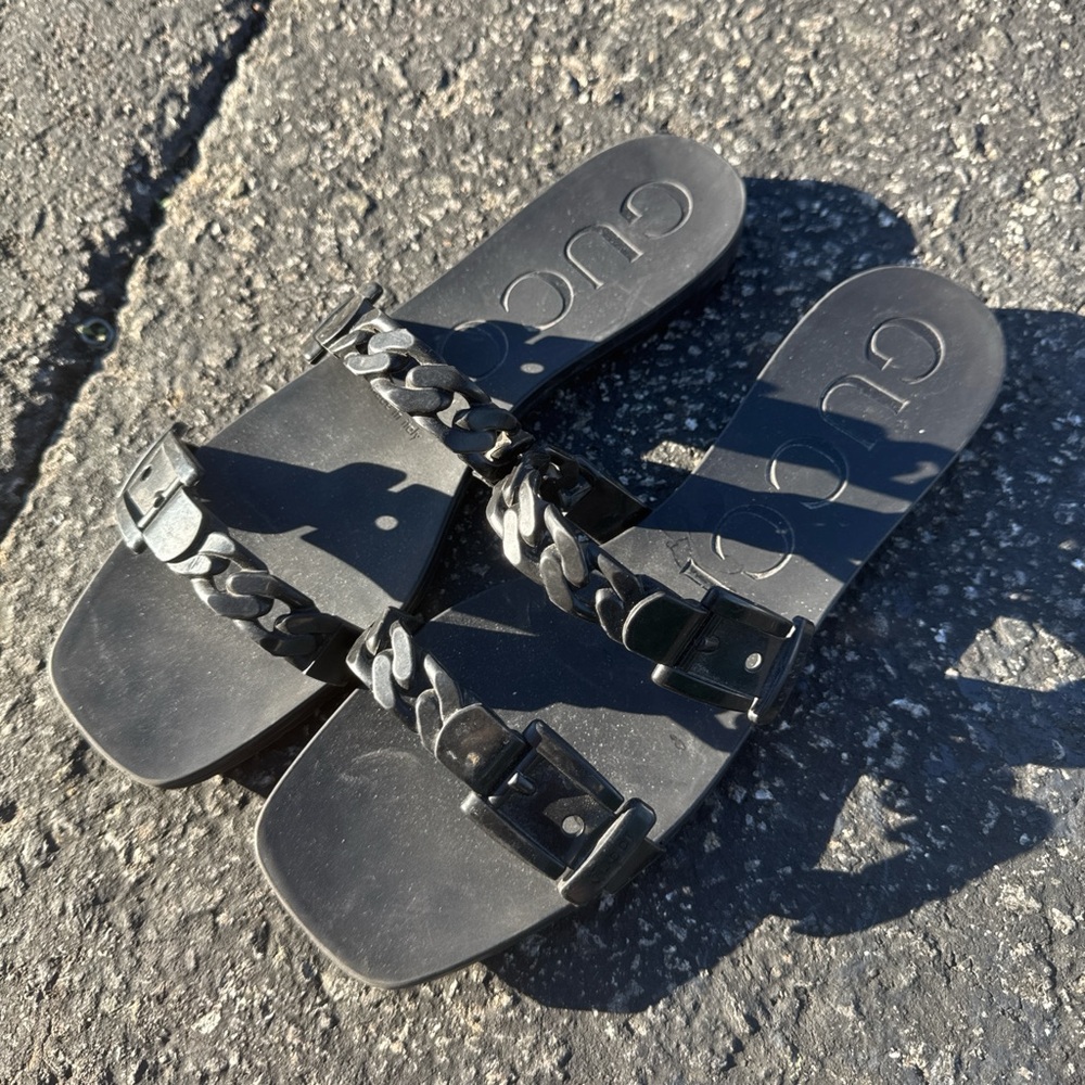 Gucci Rubber Chain-Link Accents Slides size 42